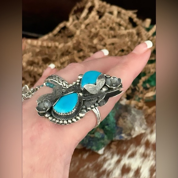 Sleeping beauty turquoise dragonfly statement sterling silver ring - Picture 12 of 15